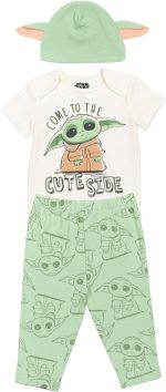 STAR WARS The Mandalorian Bodysuit Pants and Hat 3 Piece Outfit Set Newborn to Infant - Image 2